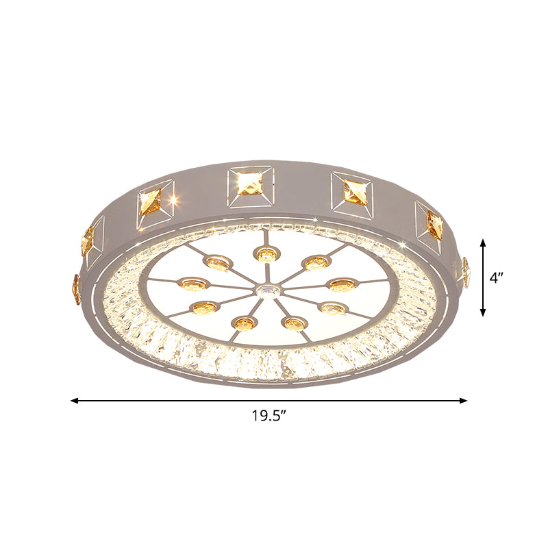 Round Sleeping Room Flushmount Cut Crystal LED Contemporary Ceiling Lamp with Cheery/Orange Pattern in Chrome