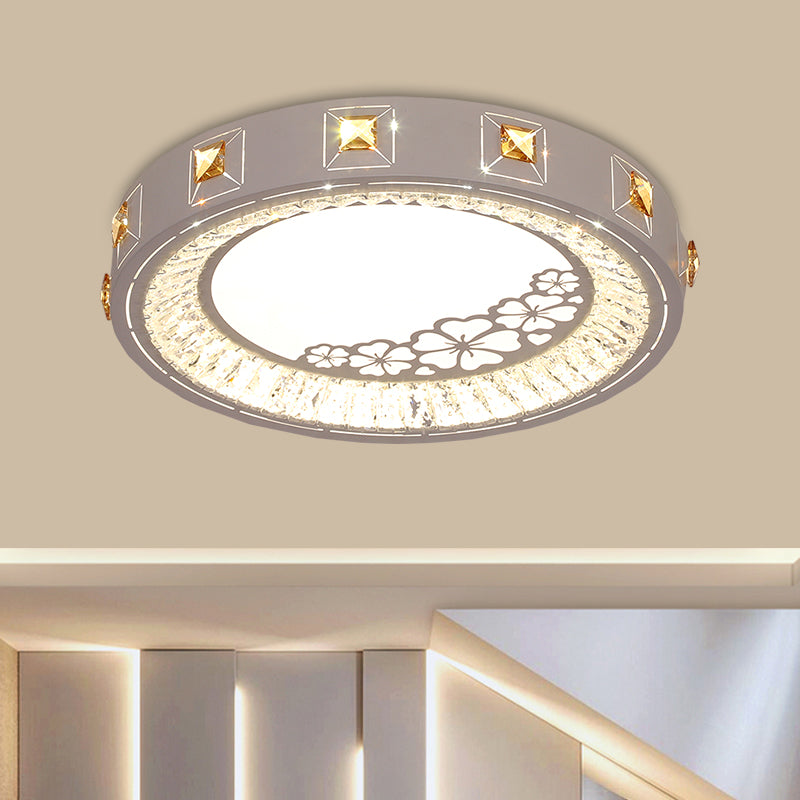 Round Sleeping Room Flushmount Cut Crystal LED Contemporary Ceiling Lamp with Cheery/Orange Pattern in Chrome