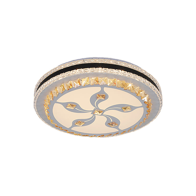 Lámpara circular de techo LED de cristal facetado modernista, montaje empotrado en cromo con diseño de nudo/flor