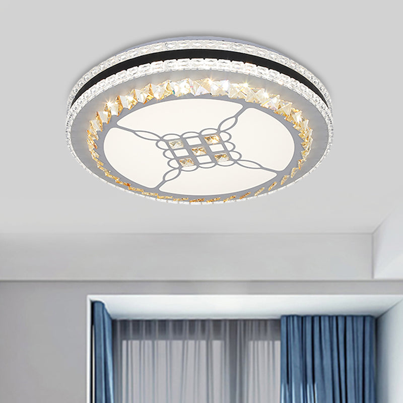Lámpara circular de techo LED de cristal facetado modernista, montaje empotrado en cromo con diseño de nudo/flor