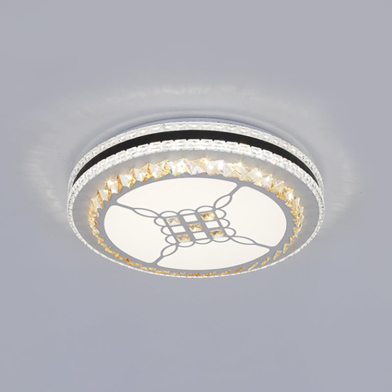 Lámpara circular de techo LED de cristal facetado modernista, montaje empotrado en cromo con diseño de nudo/flor