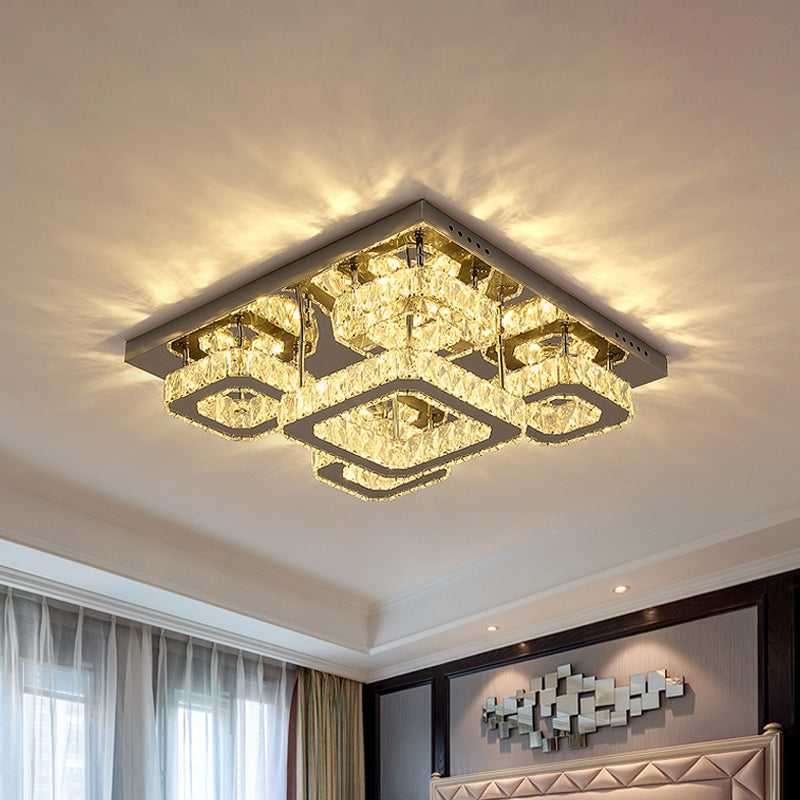 Modern Squared Semi Flush Light armatuur afgeschuinde kristallen slaapkamer LED plafondspoeling Mount in chroom