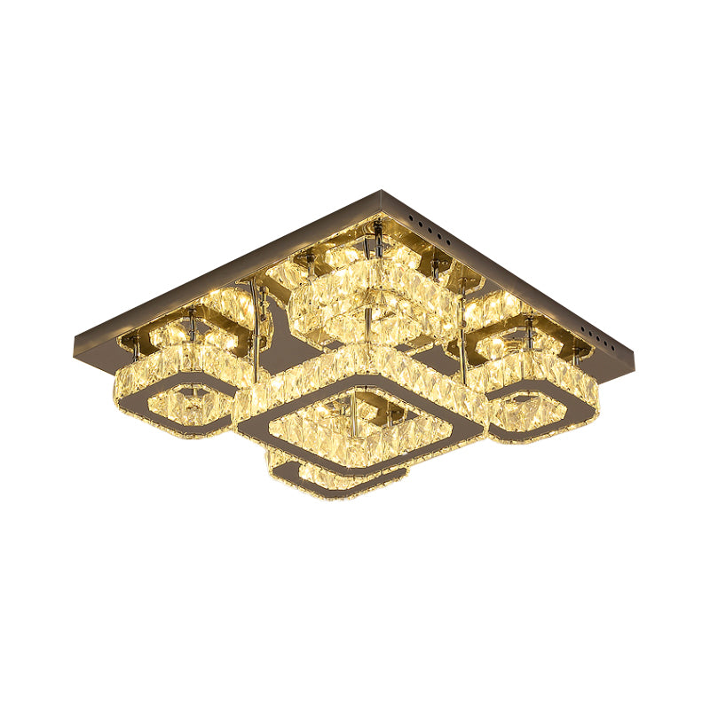 Modern Squared Semi Flush Light armatuur afgeschuinde kristallen slaapkamer LED plafondspoeling Mount in chroom