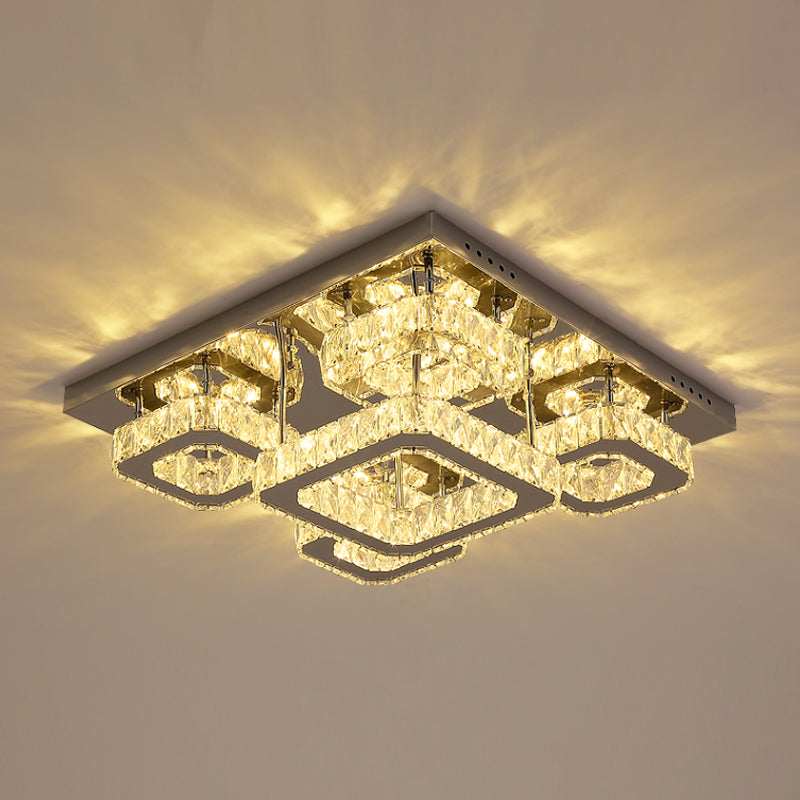 Modern Squared Semi Flush Light armatuur afgeschuinde kristallen slaapkamer LED plafondspoeling Mount in chroom