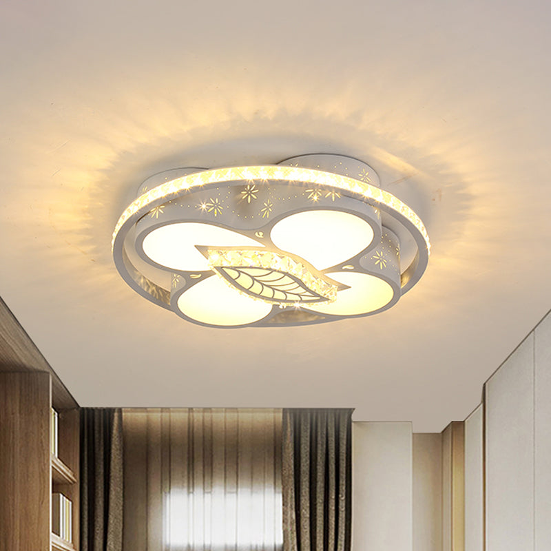 LED Parlor Ceiling Light Minimalist White Flush Mount Lighting with Loving Heart/Flower Crystal Block Shade