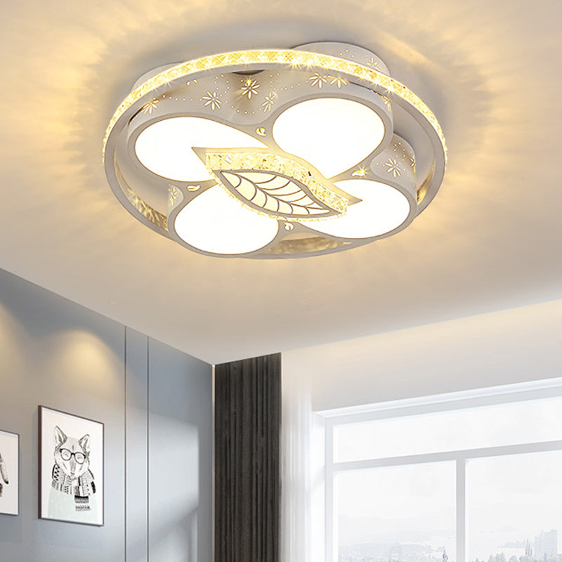 LED Parlor Ceiling Light Minimalist White Flush Mount Lighting with Loving Heart/Flower Crystal Block Shade