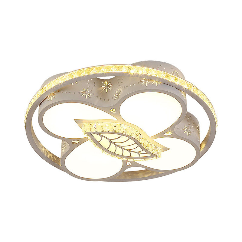 LED Parlor Ceiling Light Minimalist White Flush Mount Lighting with Loving Heart/Flower Crystal Block Shade