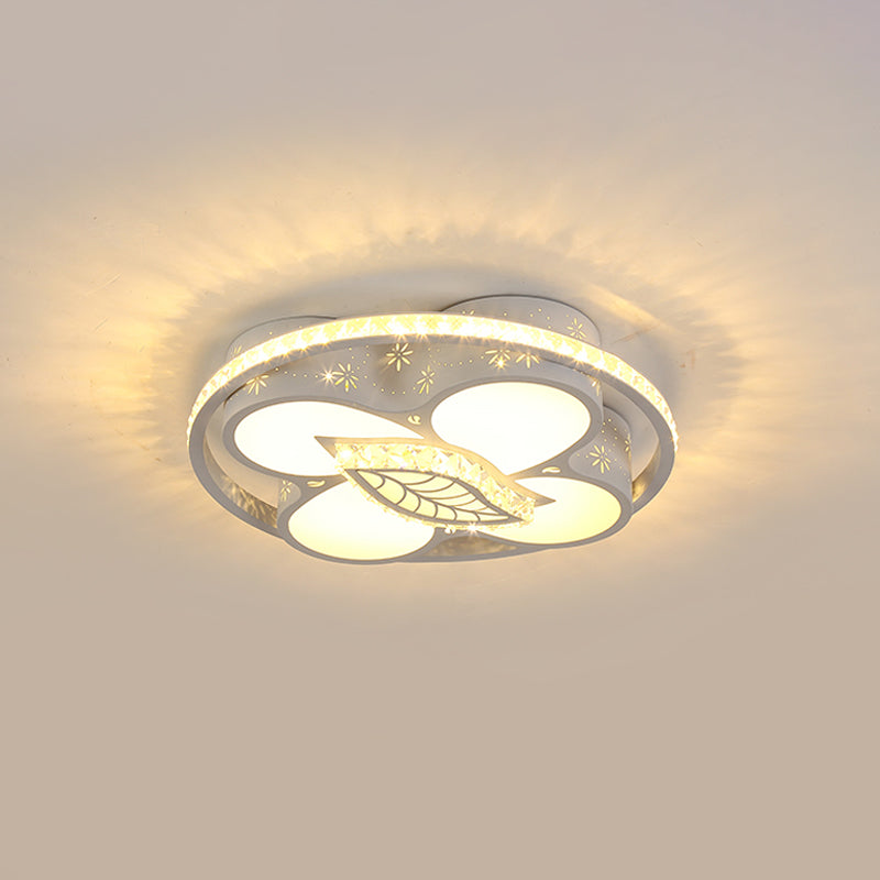 LED Parlor Ceiling Light Minimalist White Flush Mount Lighting with Loving Heart/Flower Crystal Block Shade
