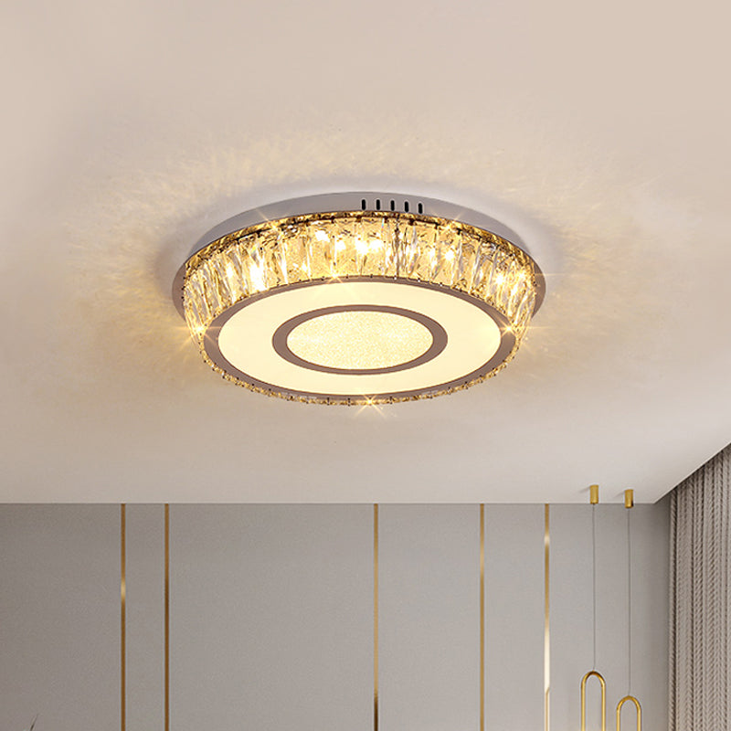 Crystal Block Round Flush Lamp Simplicity LED Ceiling Mount Light in Chrome for Living Room