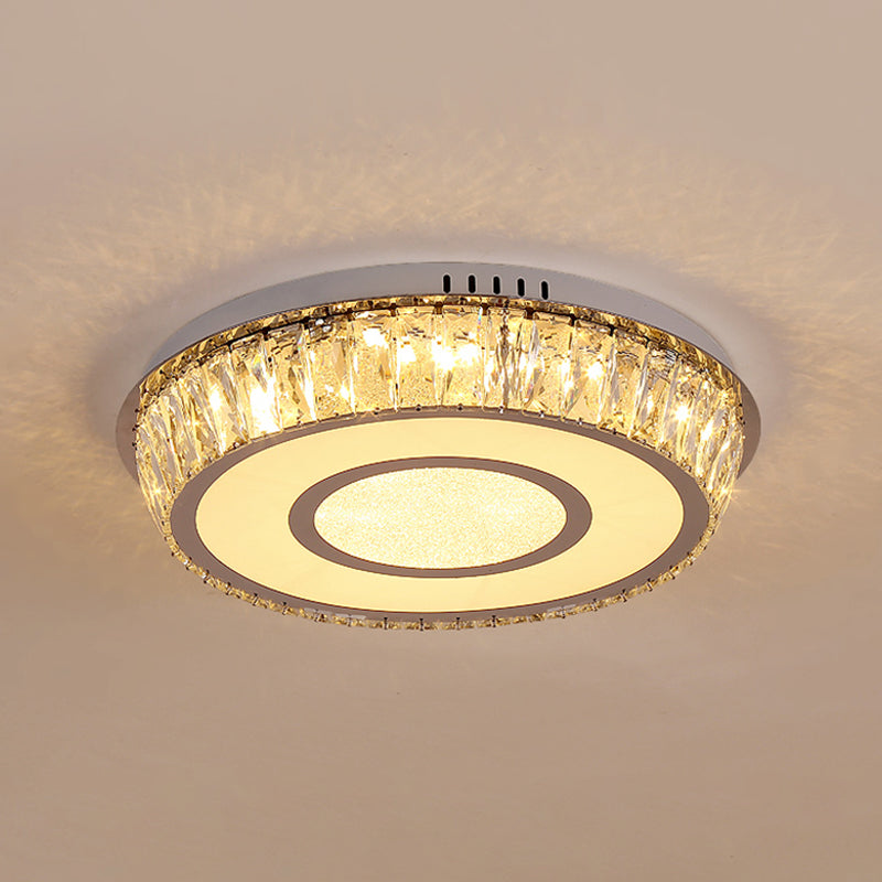 Crystal Block Round Flush Lamp Simplicity LED Ceiling Mount Light in Chrome for Living Room