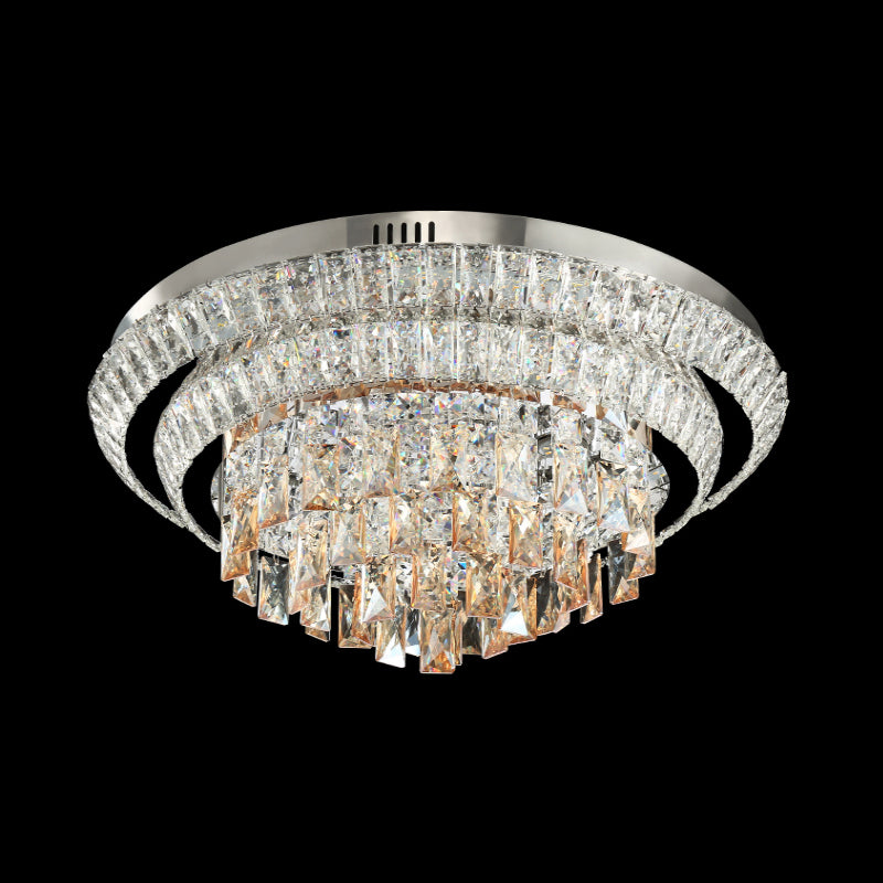 Tiered Round Crystal Block Flush Mount Contemporary LED Chrome Close to Ceiling Lighting