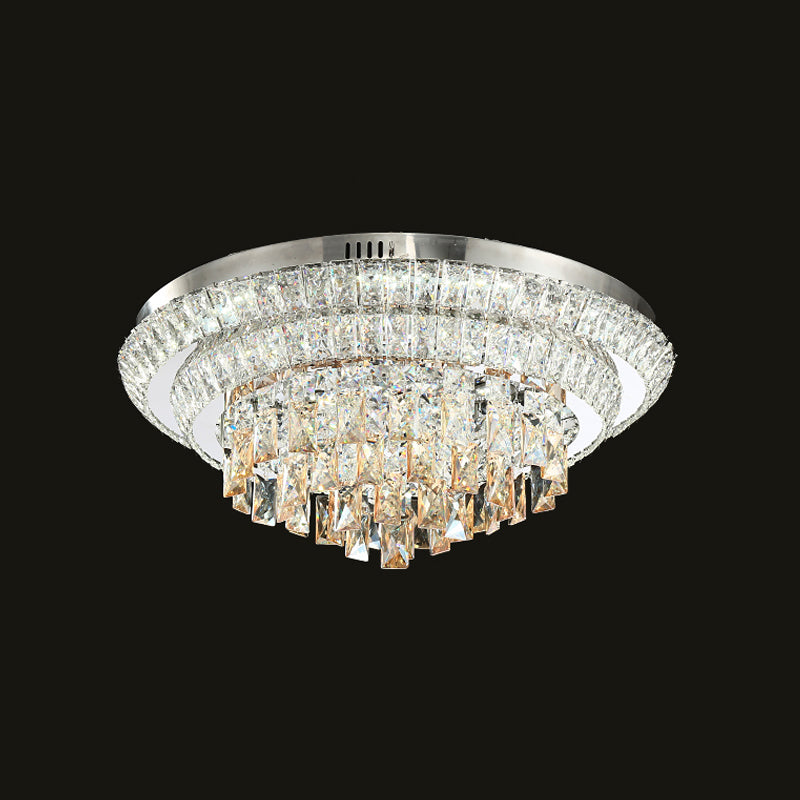 Tiered Round Crystal Block Flush Mount Contemporary LED Chrome Close to Ceiling Lighting