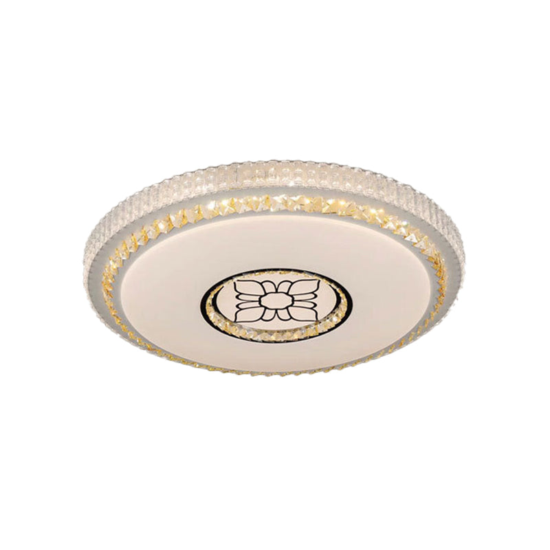 Circular Parlor Flush Light Cut Crystal LED Modernist Ceiling Flush Mount with Flower Pattern in White
