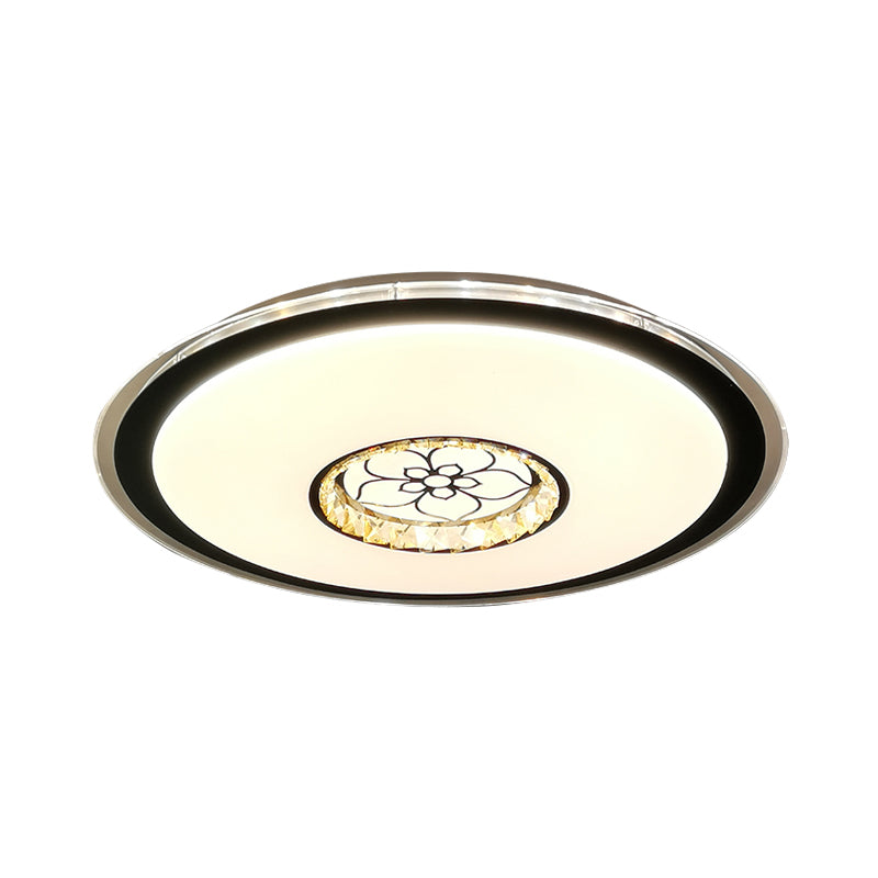 Round Ceiling Mounted Fixture Simple Crystal Block LED Black Flush Lamp with Loving Heart Pattern