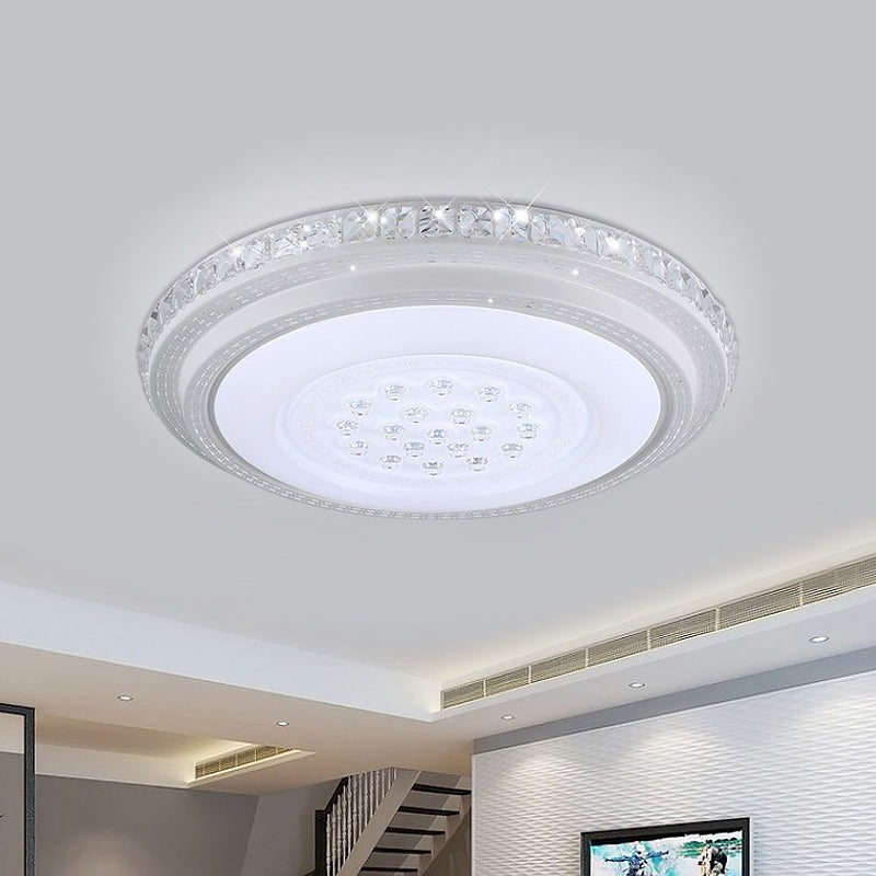 Minimalist LED Flush Mount Lamp Chrome Circle Ceiling Lighting with Crystal Block Shade