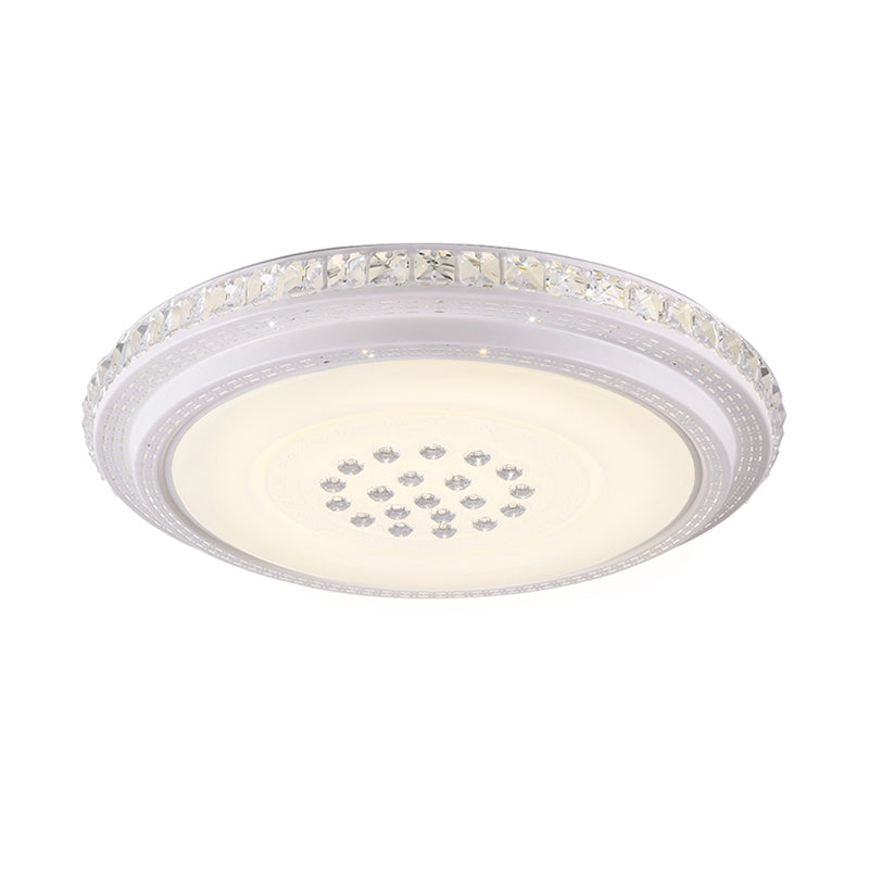 Minimalist LED Flush Mount Lamp Chrome Circle Ceiling Lighting with Crystal Block Shade