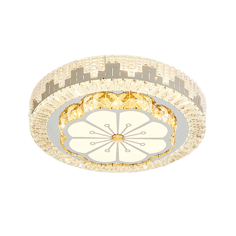 Flower/Round Cut Crystal Ceiling Lamp Modernism LED Chrome Flush Light Fixture for Bedroom