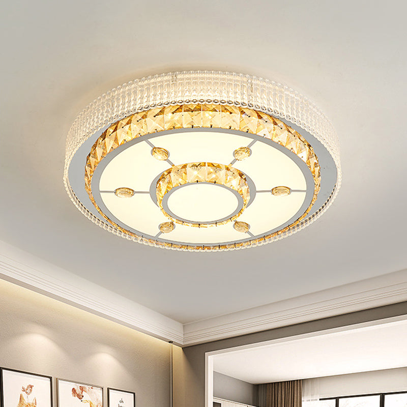Flower/Round Cut Crystal Ceiling Lamp Modernism LED Chrome Flush Light Fixture for Bedroom
