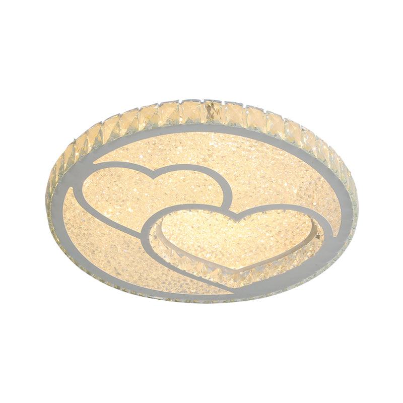 LED Bedroom Ceiling Flush Mount Simplicity Stainless-Steel Flush Lamp with Loving Heart Crystal Shade in Warm/White Light