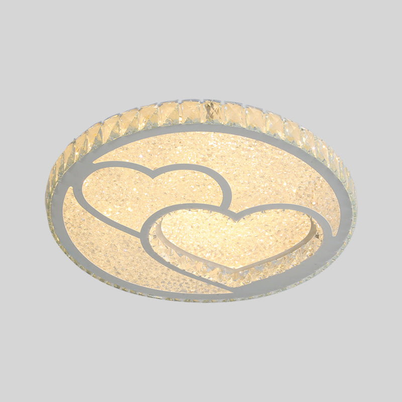 LED Bedroom Ceiling Flush Mount Simplicity Stainless-Steel Flush Lamp with Loving Heart Crystal Shade in Warm/White Light