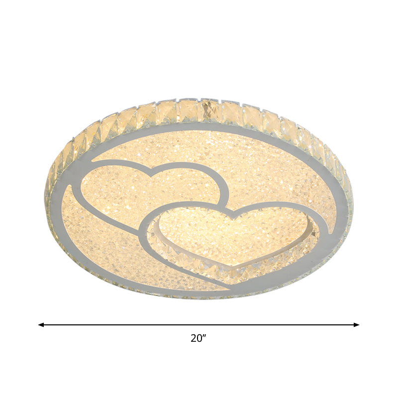 LED Bedroom Ceiling Flush Mount Simplicity Stainless-Steel Flush Lamp with Loving Heart Crystal Shade in Warm/White Light