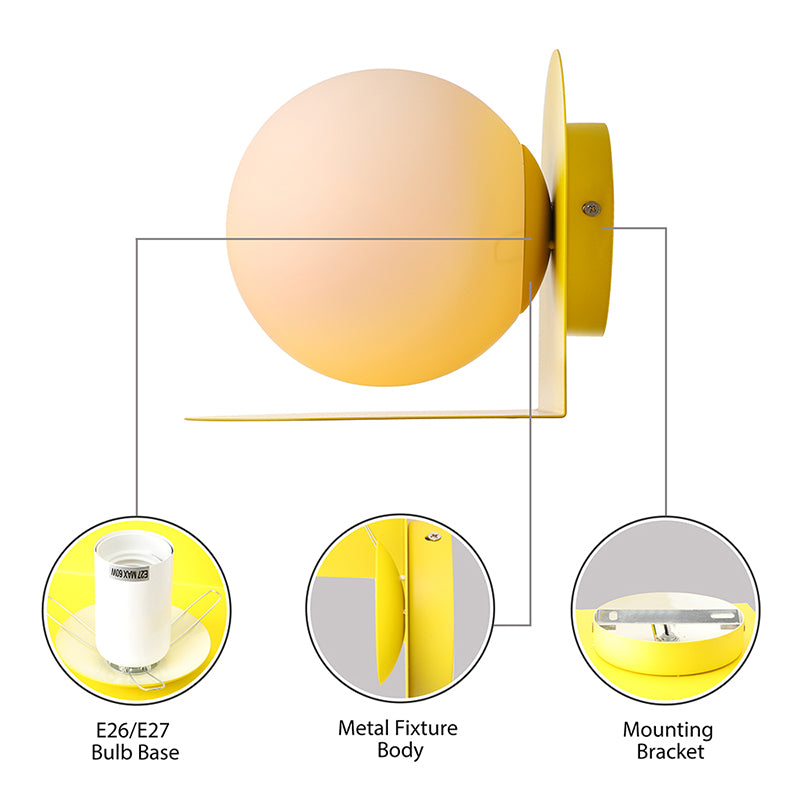 Luce da parete in globo bianca Luce di panna in vetro glassata per la camera da letto per bambini