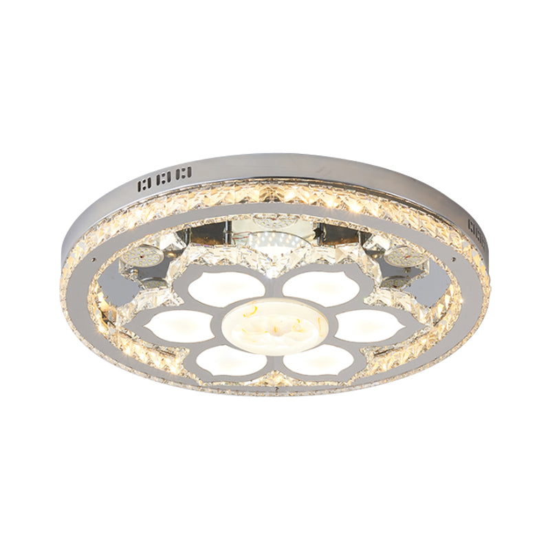 Lotus Flush Mount Lamp Fixture Simple Faceted Crystal LED Stainless-Steel Close to Ceiling Lighting