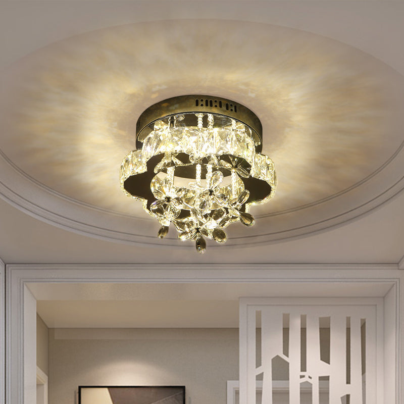 Blütendecke montierte Geräte moderne facettierte Kristall -LED -Chrom -Halbblütenlicht, 12 "/18" Breite