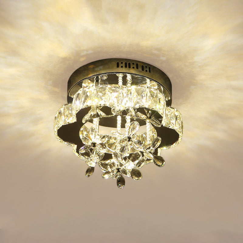 Blütendecke montierte Geräte moderne facettierte Kristall -LED -Chrom -Halbblütenlicht, 12 "/18" Breite