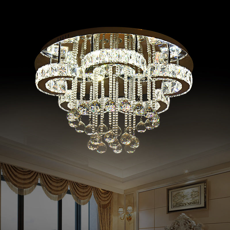Beveled Crystal Flower Ceiling Lighting Simple LED Semi Flush Mount with Droplet in Chrome
