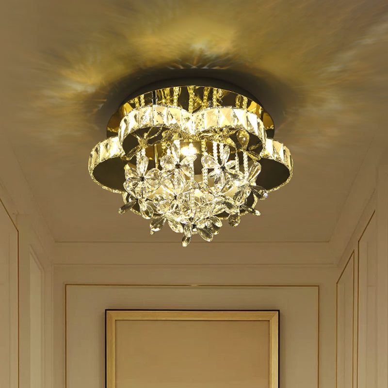 Modernist LED Semi Flush Lamp Chrome Blossom Ceiling Mounted Light with Hand-Cut Crystal Shade