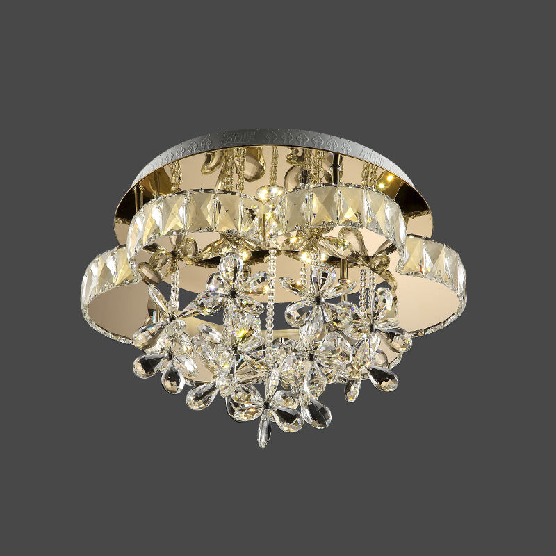 Modernist LED Semi Flush Lamp Chrome Blossom Ceiling Mounted Light with Hand-Cut Crystal Shade