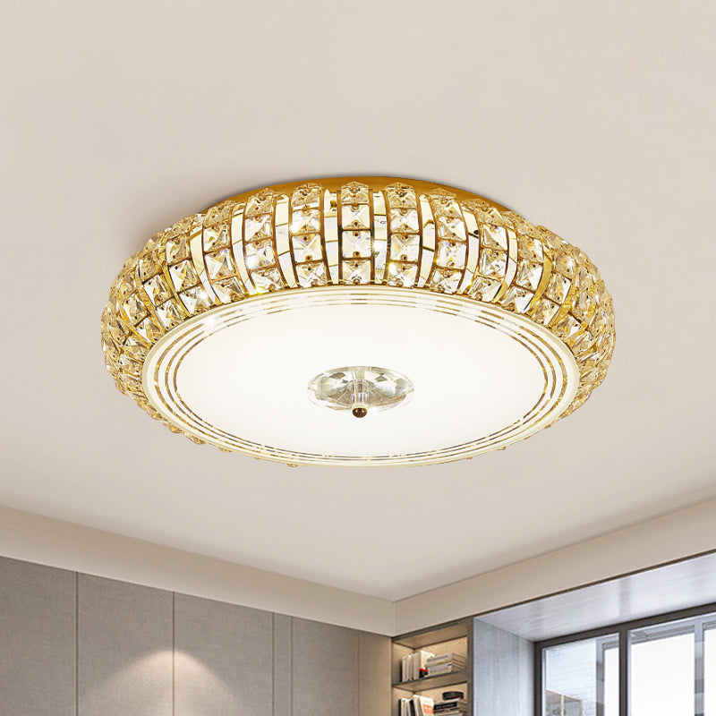 Lampada da soffitto circolare in cristallo sfaccettato modernista a incasso a LED in cromo/oro, larghezza 15"/19"