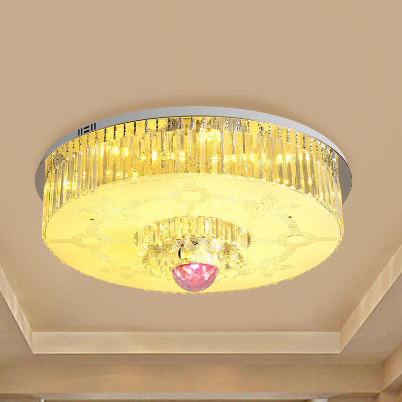 Round Flush Light Fixture Modern Crystal Rectangle LED Parlor Ceiling Flush Mount in Chrome