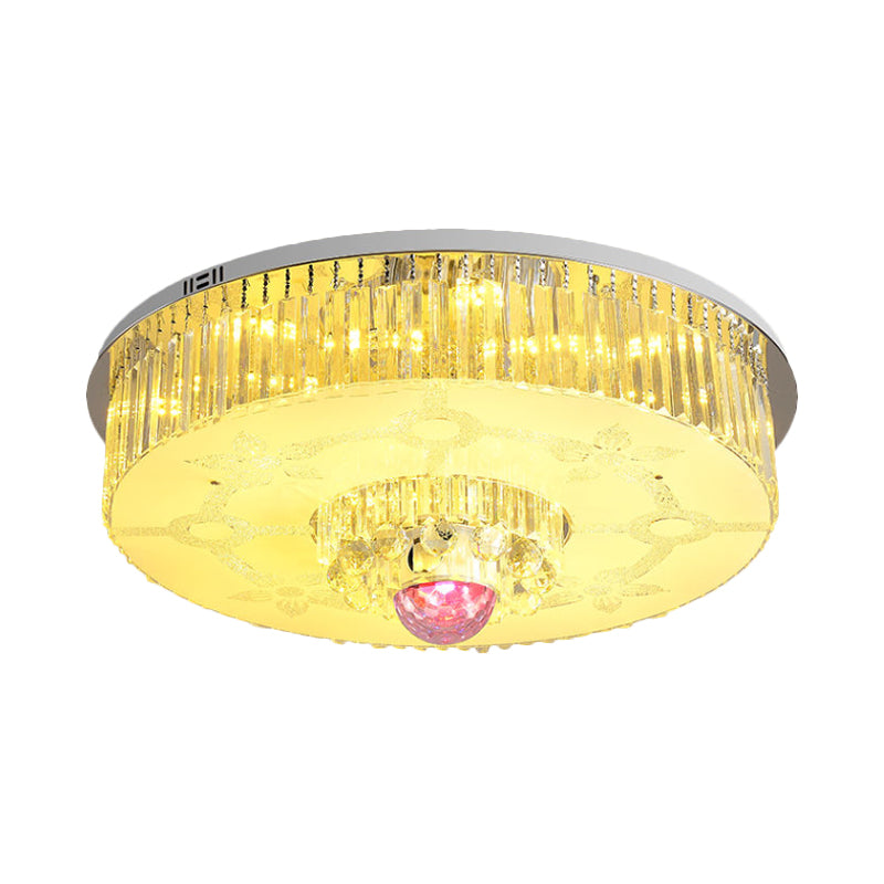Round Flush Light Fixture Modern Crystal Rectangle LED Parlor Ceiling Flush Mount in Chrome