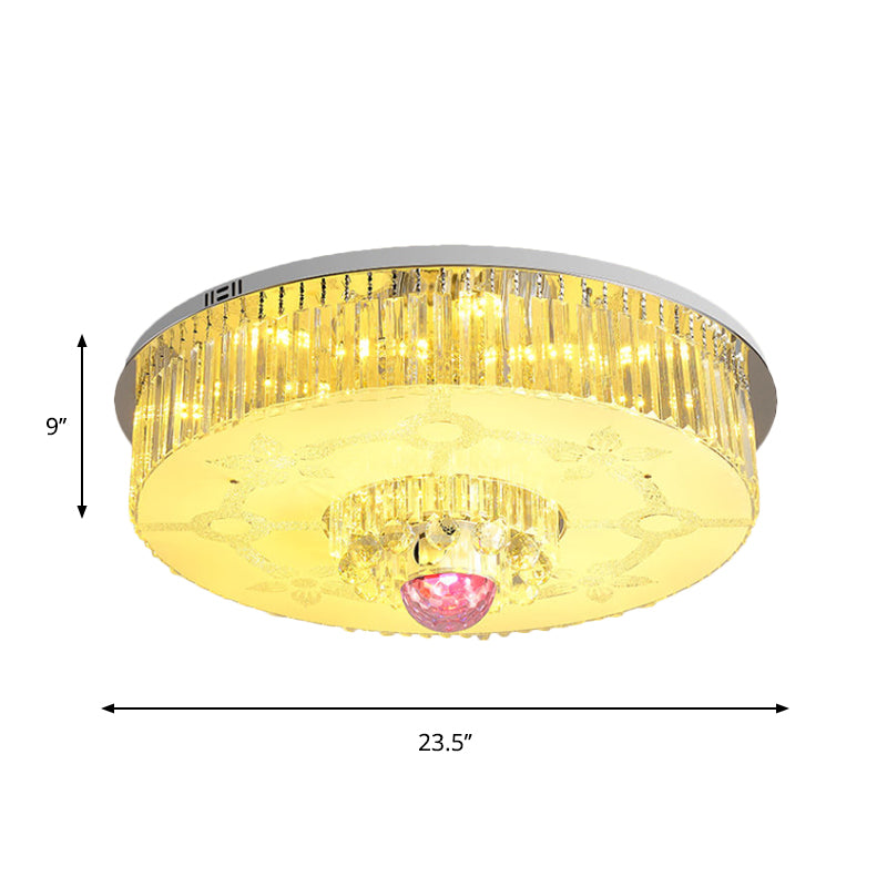 Round Flush Light Fixture Modern Crystal Rectangle LED Parlor Ceiling Flush Mount in Chrome