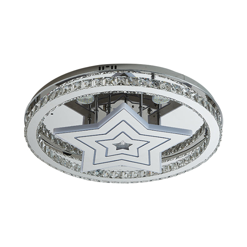 Kreis Schlafzimmer Decke Flush Crystal Block LED Modernist Semi Flush Mount mit Sterndesign in Chrom