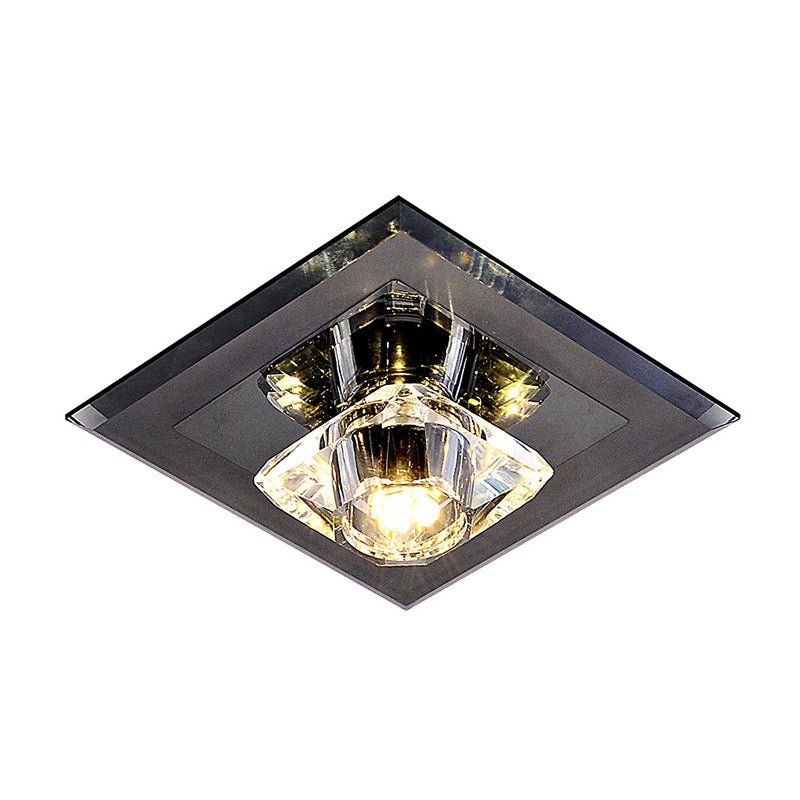 Square Flush Mount Lighting Minimalist Tan/Black Crystal LED Corridor Ceiling Lamp in Warm/White Light