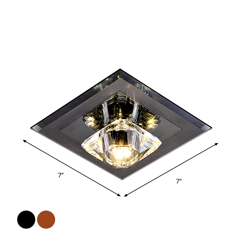 Square Flush Mount Lighting Minimalist Tan/Black Crystal LED Corridor Ceiling Lamp in Warm/White Light