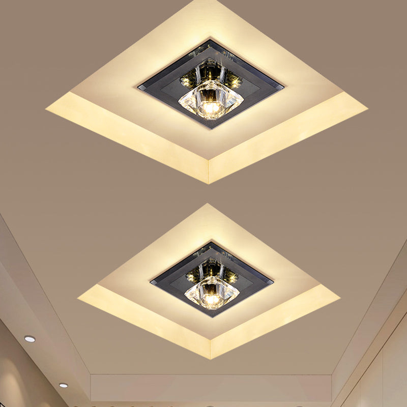 Clear Crystal Square Flushmount Light Contemporary LED Black Close to Ceiling Lighting for Corridor