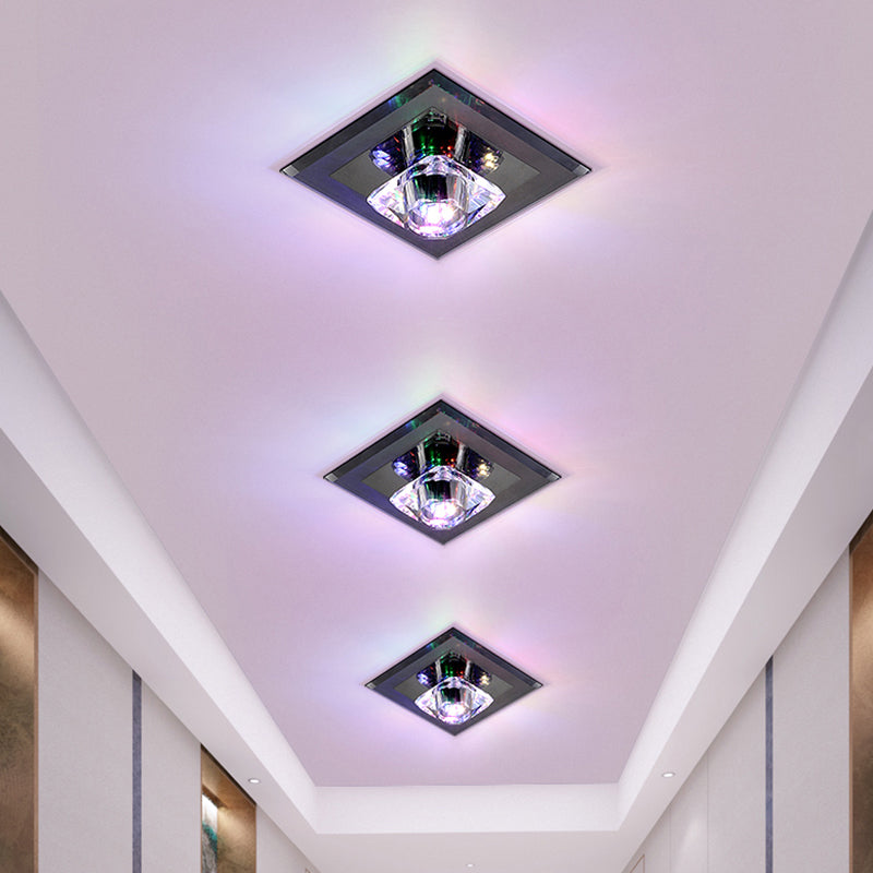 Clear Crystal Square Flushmount Light Contemporary LED Black Close to Ceiling Lighting for Corridor