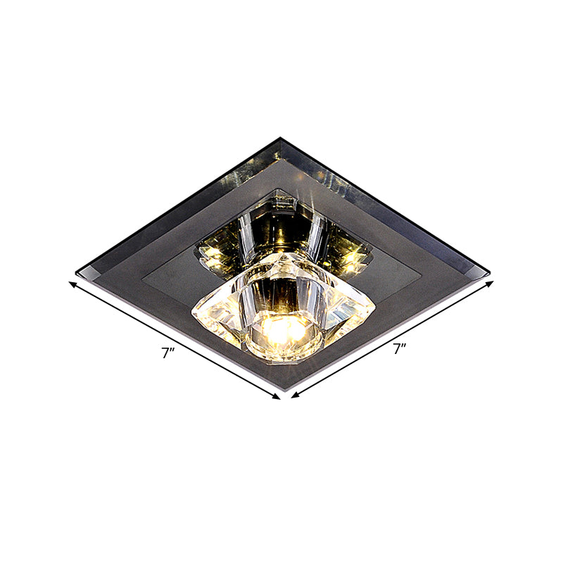 Clear Crystal Square Flushmount Light Contemporary LED Black Close to Ceiling Lighting for Corridor