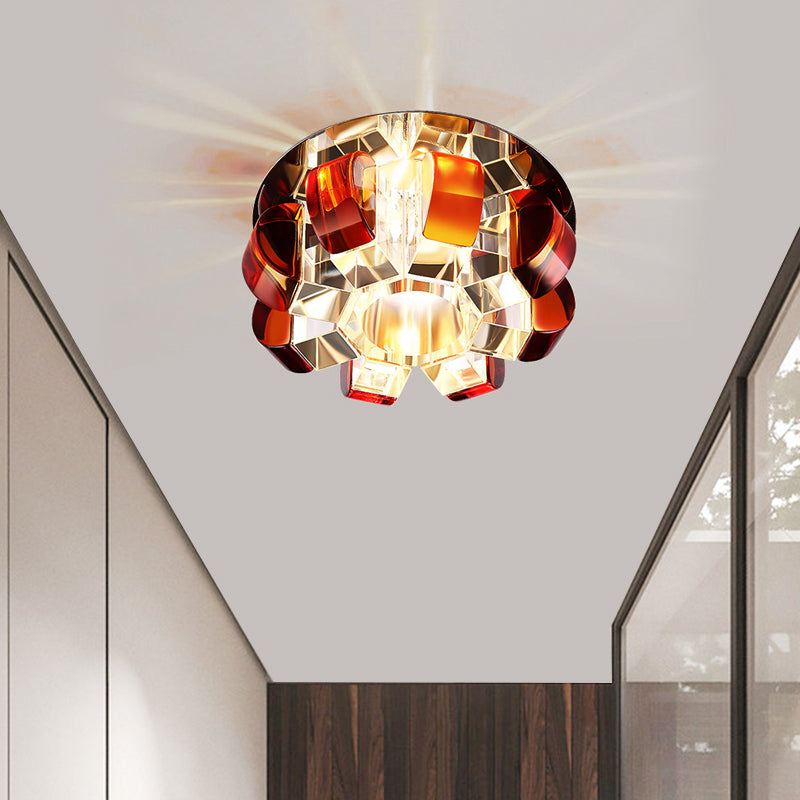 Tan Crystal Flower Flush Light Fixture Modern LED Flushmount Lighting for Living Room