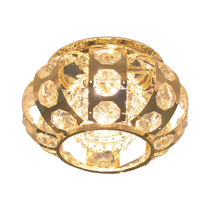 Lantern Crystal Flushmount Light Simplicity LED Gold Ceiling Mounted Fixture in Warm/White Light