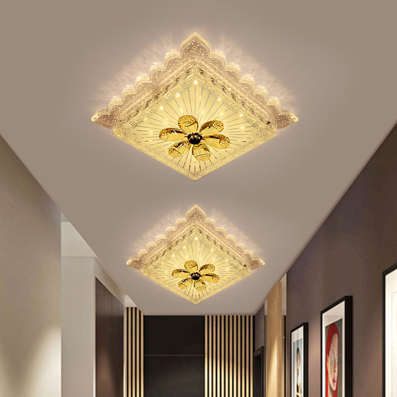 Crystal Square Flush Light Fixture Modernist LED White Ceiling Flush Mount in Warm/White Light with Scalloped Edge