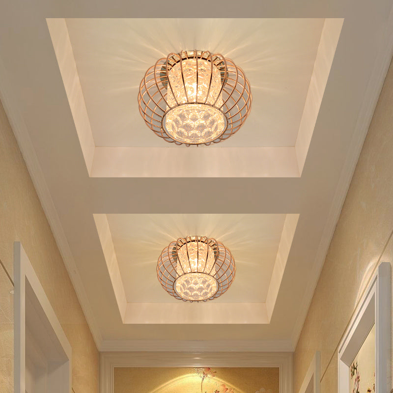 Gold Ball Cage Flushmount Modern LED Soffitto Flush con Cilindro Interno Ombra di Cristallo in Luce Calda/Bianca