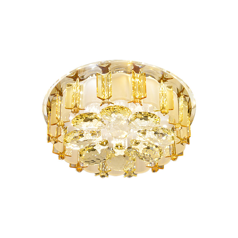 Crystal Block Floral Semi Mount Lighting Modernist LED Ceiling Light Fixture in Chrome, Warm/White Light