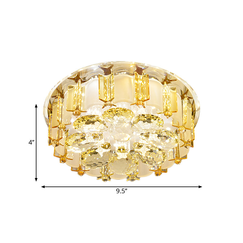 Crystal Block Floral Semi Mount Lighting Modernist LED Ceiling Light Fixture in Chrome, Warm/White Light