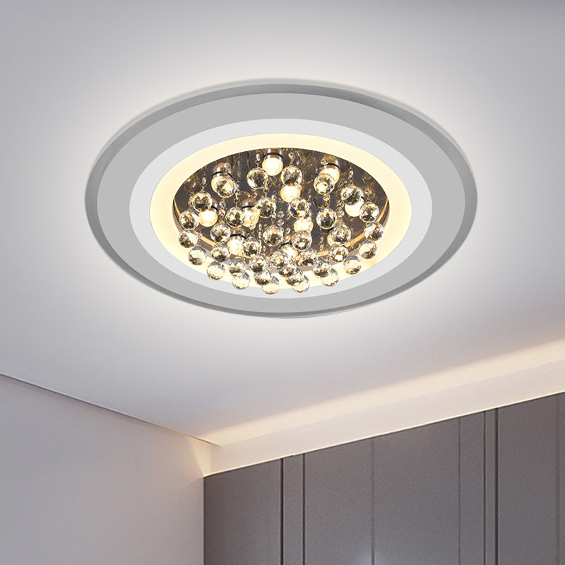 Disc Flushmount Lighting Simple Acrylic Living Room LED Ceiling Lamp in White with Crystal Droplet