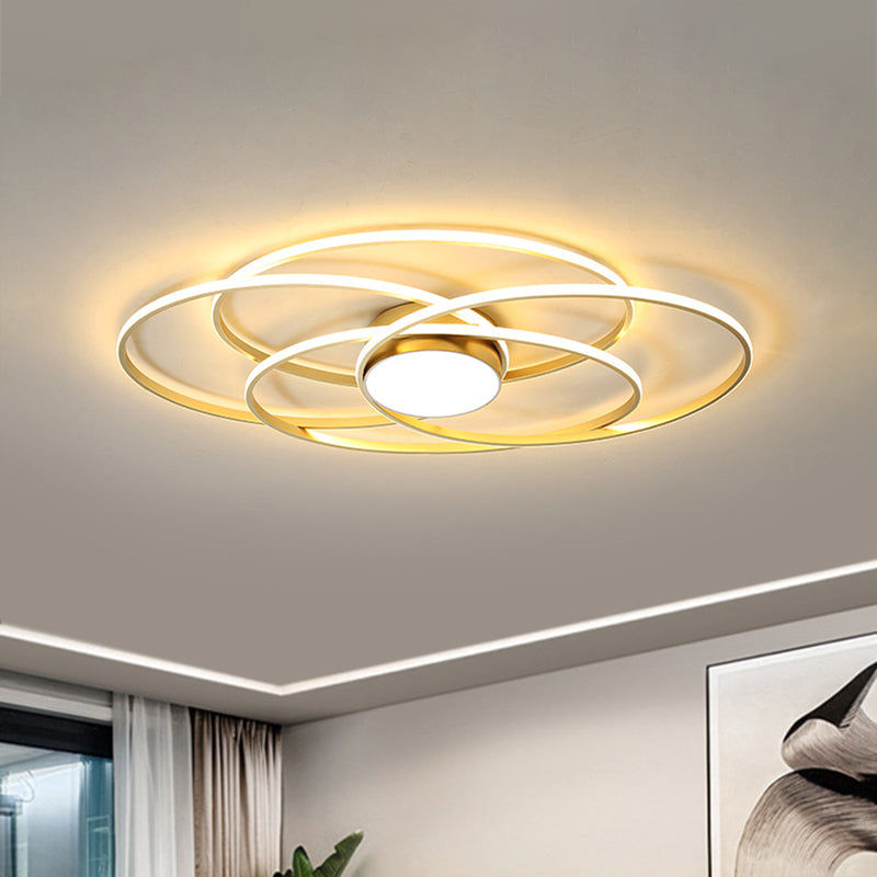 Cirkelring-inbouwlamp, moderne metalen woonkamer LED-plafondarmatuur in goud, warm/wit licht